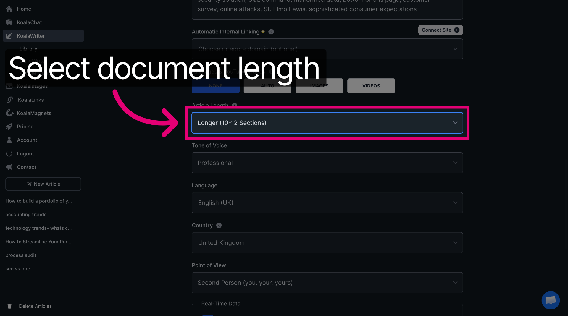 Select Document Length