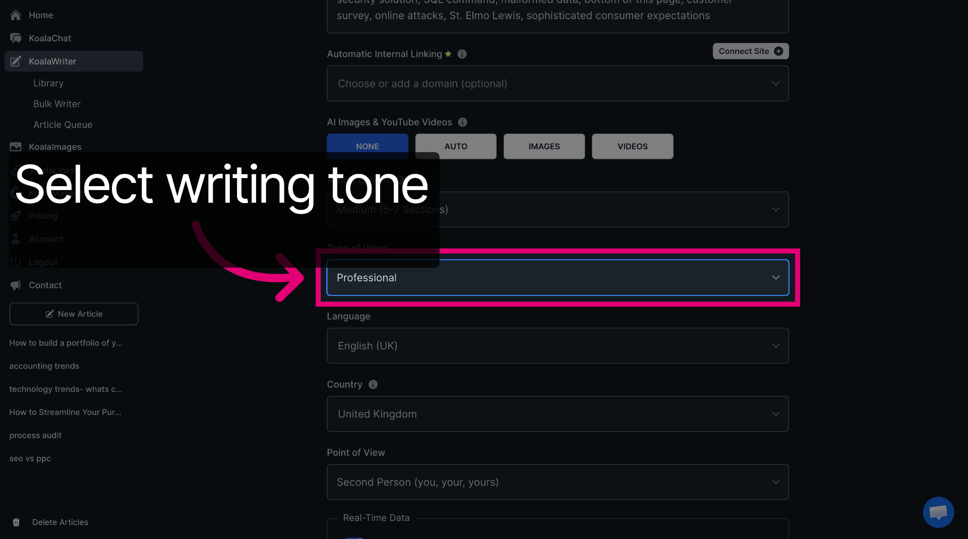 Select Writing Tone