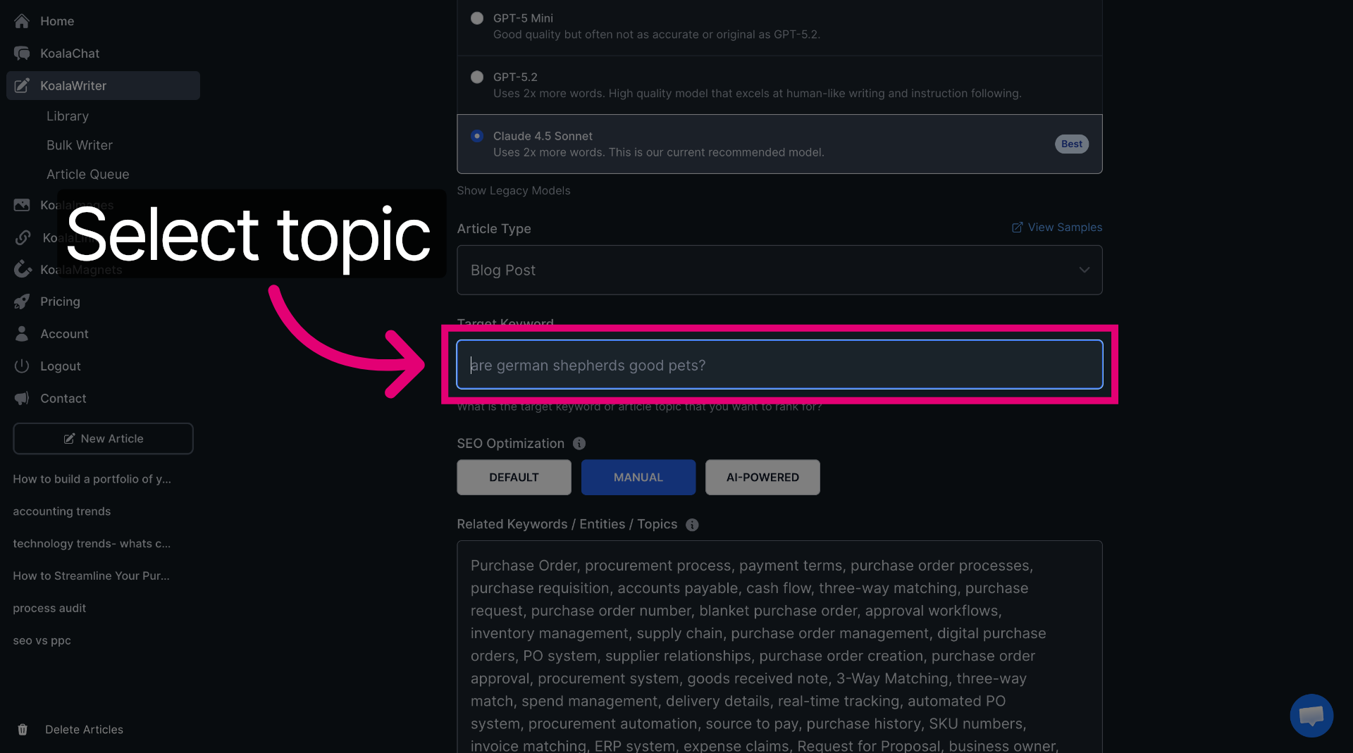 Choose Content Topic
