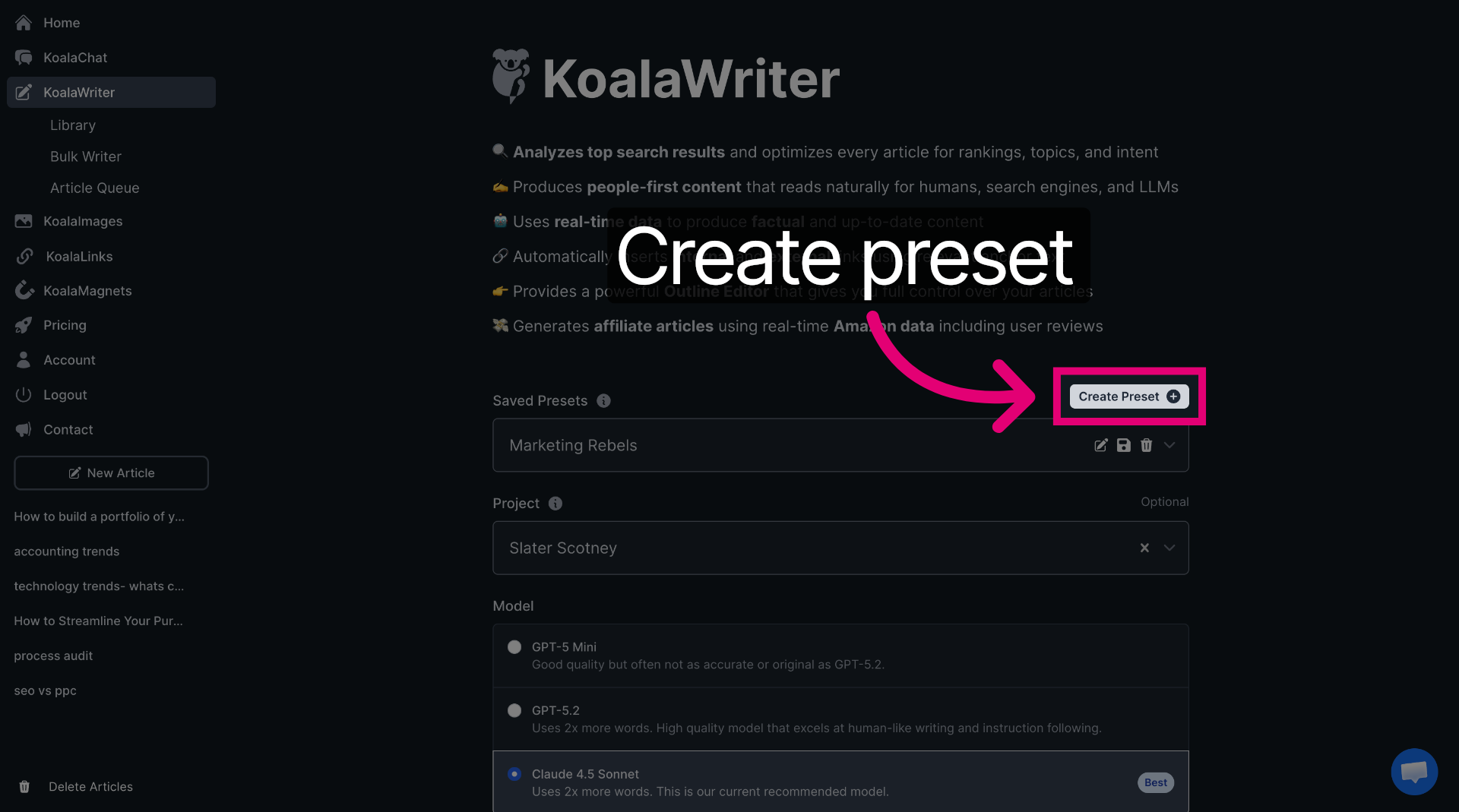 Create New Preset
