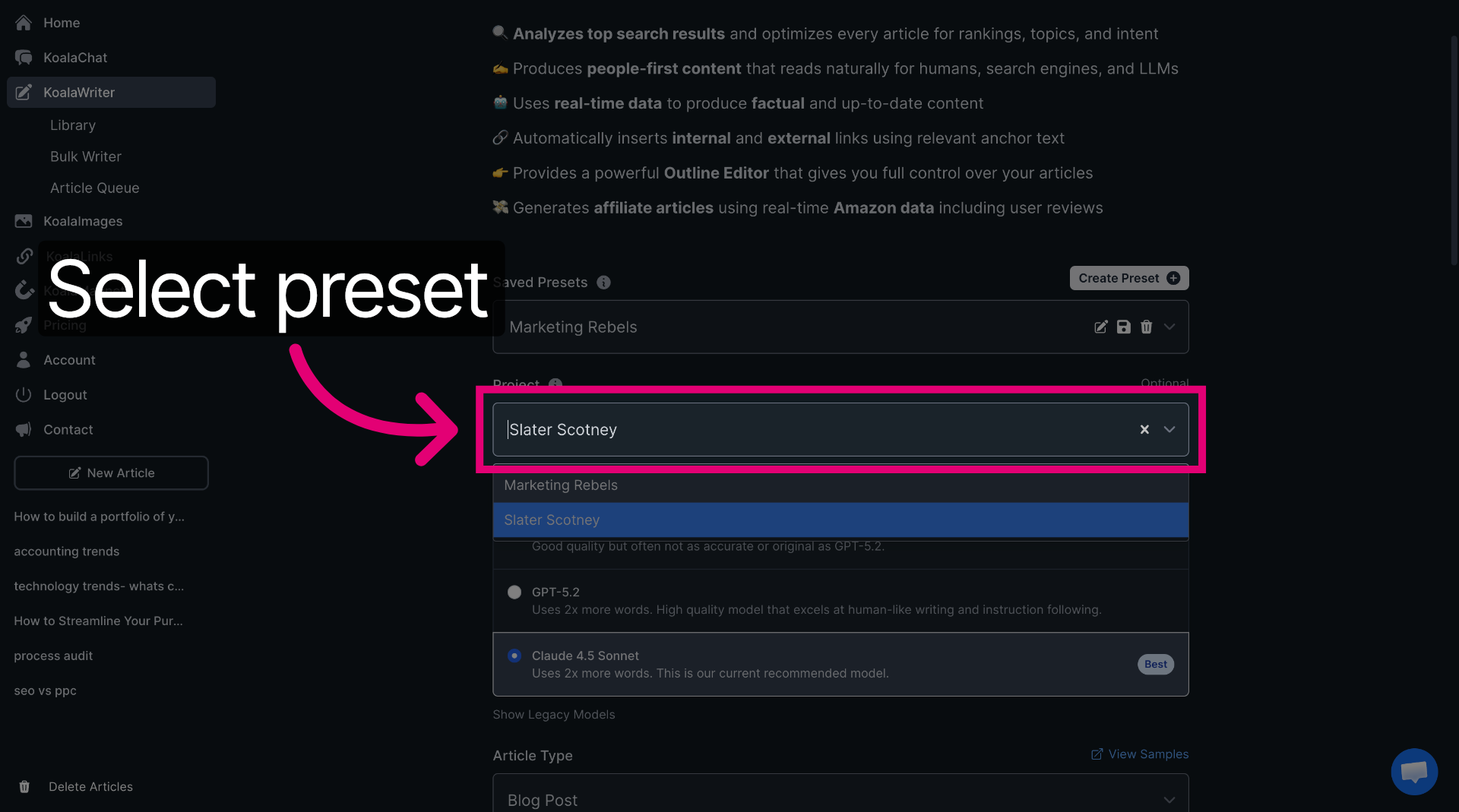 Select or Create A Project