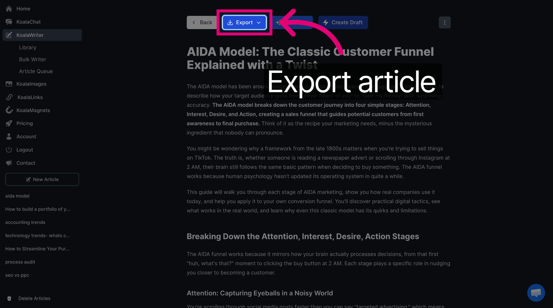 Export Generated Article