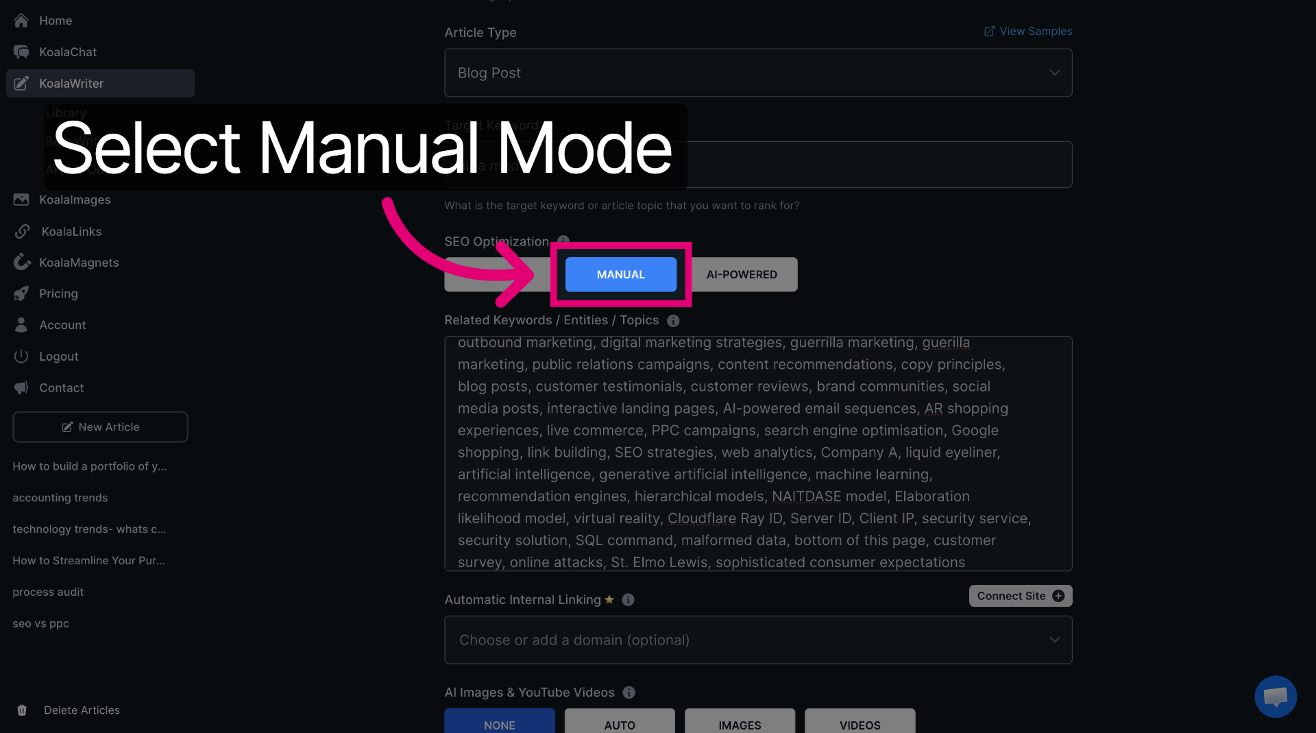 Choose Manual Mode